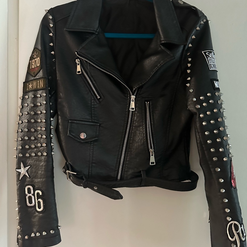 Women's Black Studded Vegan Leather Jacket